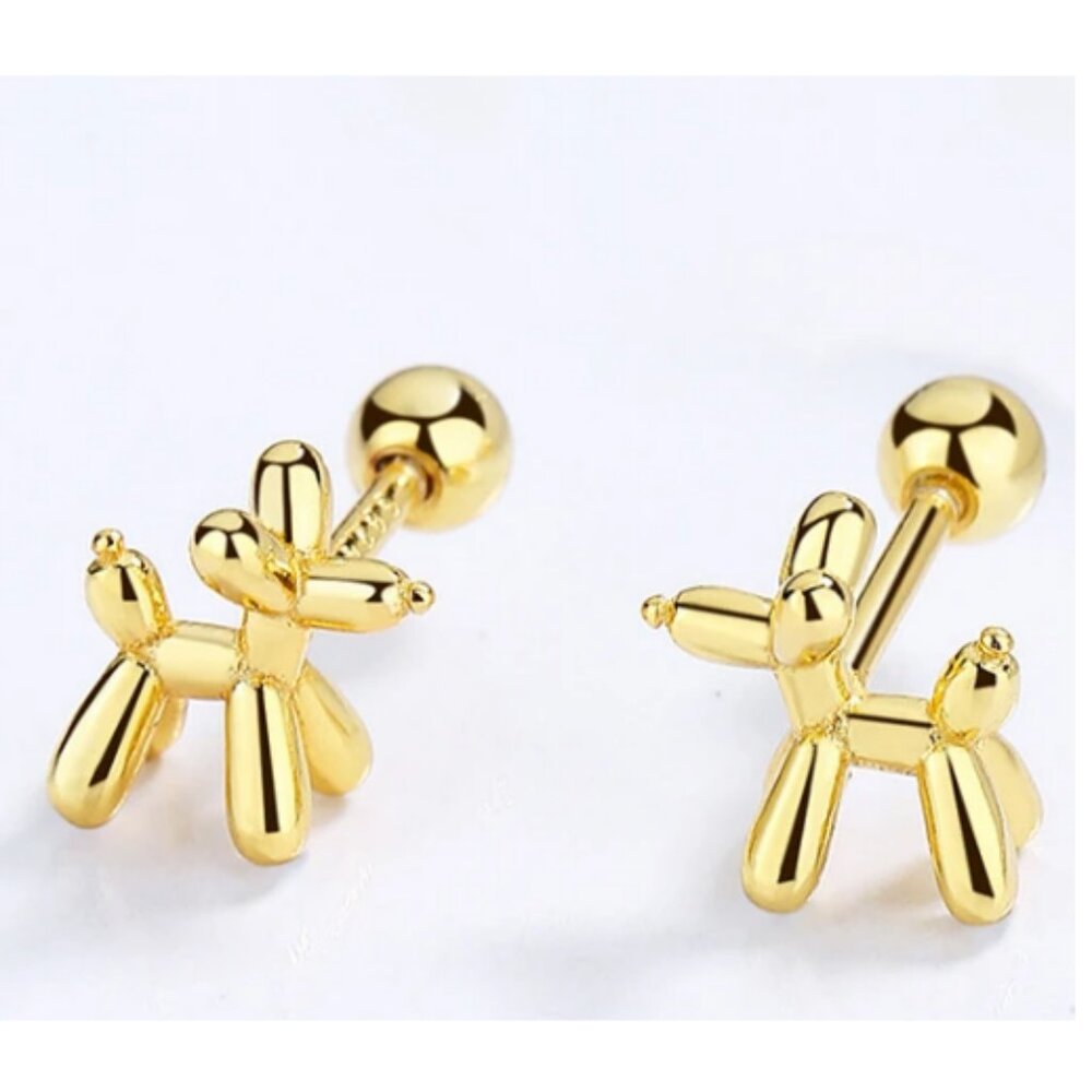 Itty Bitty Gold over Sterling Silver Balloon Dog Stud Earrings